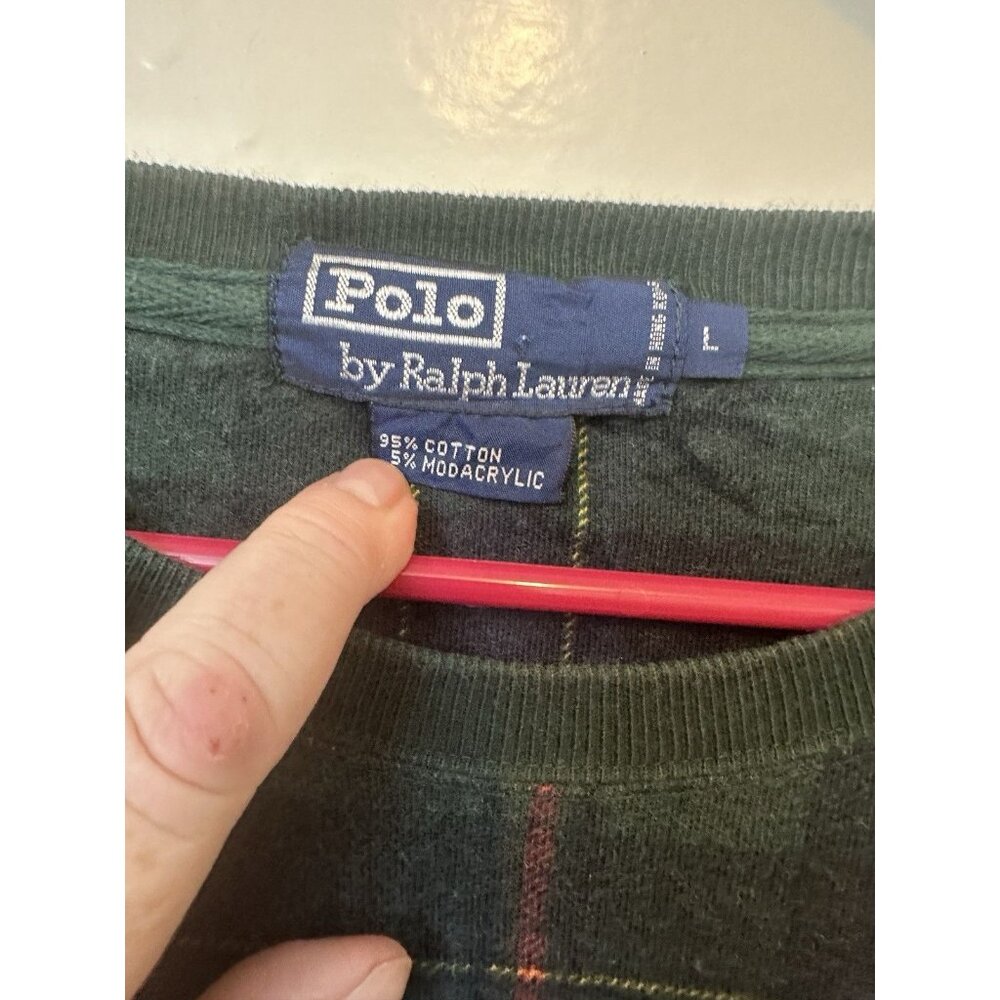 VTG Polo Golf Ralph Lauren Sweatshirt Men L Green Plaid Crewneck Pullover Tartan - Picture 2 of 6
